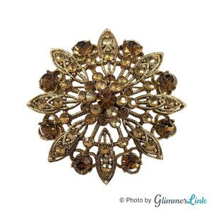Vintage LC Liz Claiborne Orange & Brown Floral Burst Gold Tone Brooch Pin